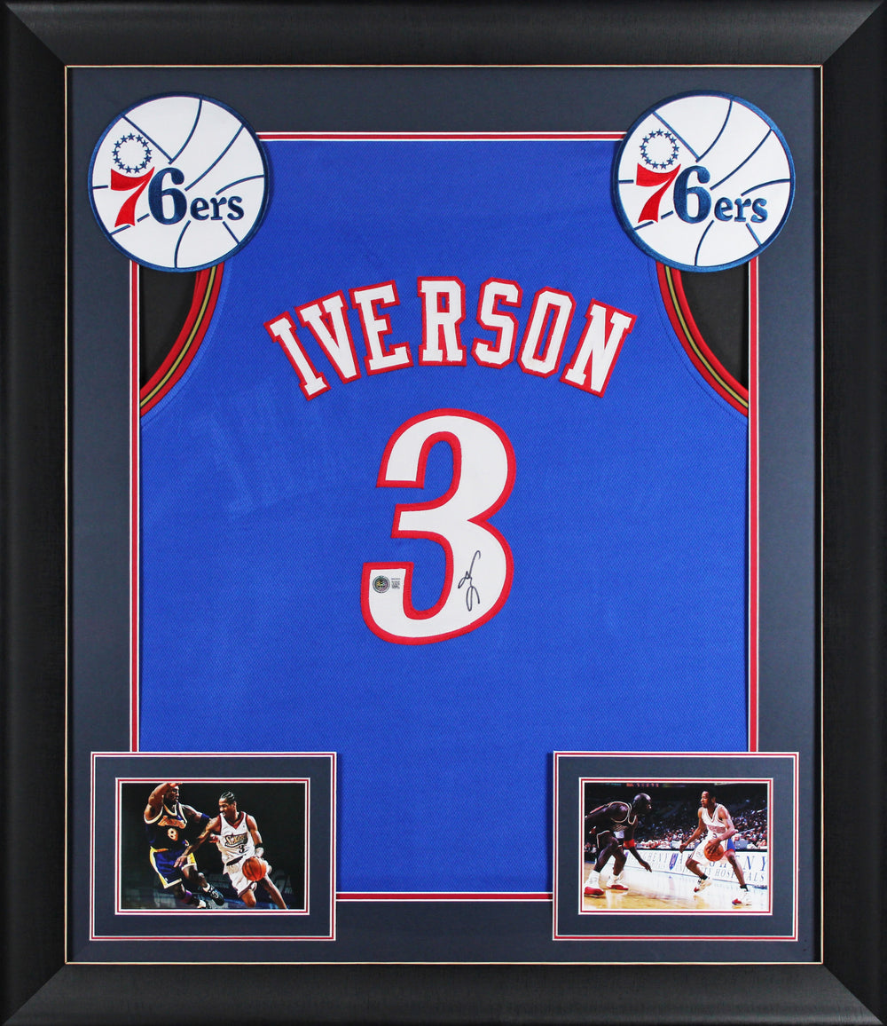 Allen Iverson Authentic Signed Blue Pro Style Framed Jersey Autographed BAS