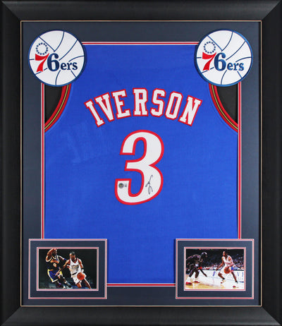 Allen Iverson Authentic Signed Blue Pro Style Framed Jersey Autographed BAS