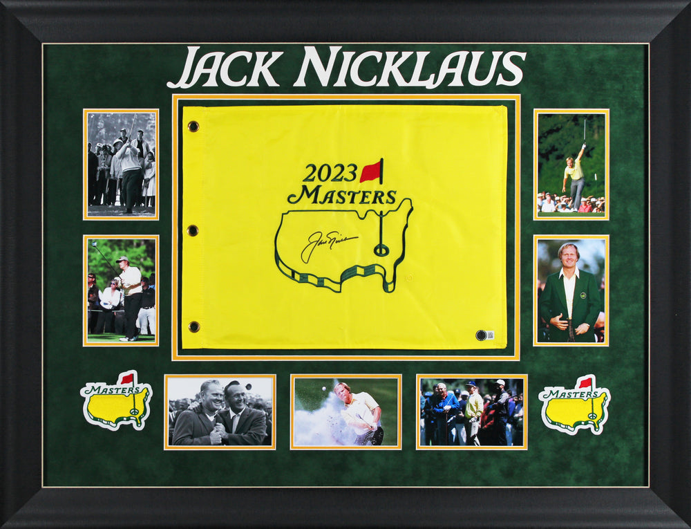 Jack Nicklaus Authentic Signed & Framed 2023 Masters Pin Flag BAS #AE64646