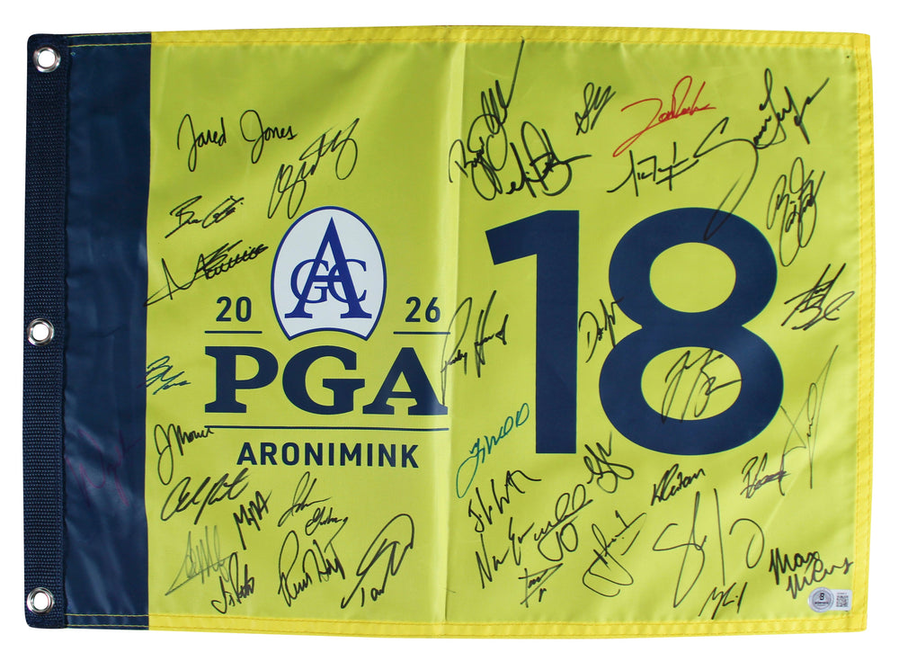 (39) Fleetwood, Clark, Thomas, Rahm +35 Signed 2026 PGA Championship Flag BAS