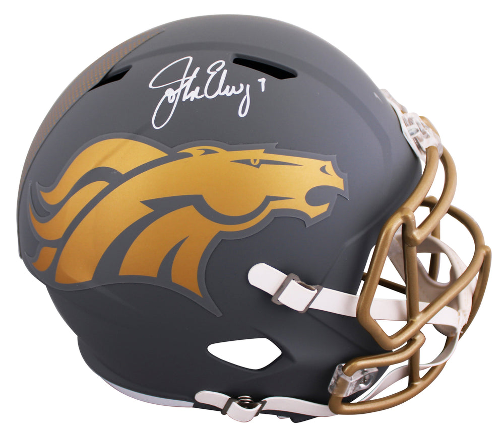 Broncos John Elway Signed Slate Full Size Speed Rep Helmet BAS Witness #4W526425