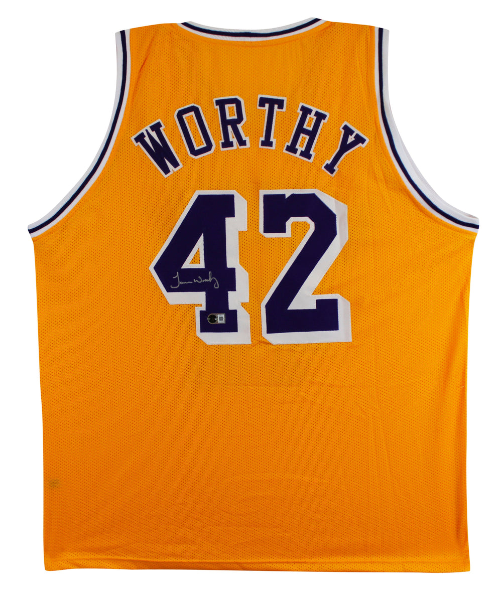 James Worthy Authentic Signed Yellow Pro Style Jersey Autographed BAS Witnessed