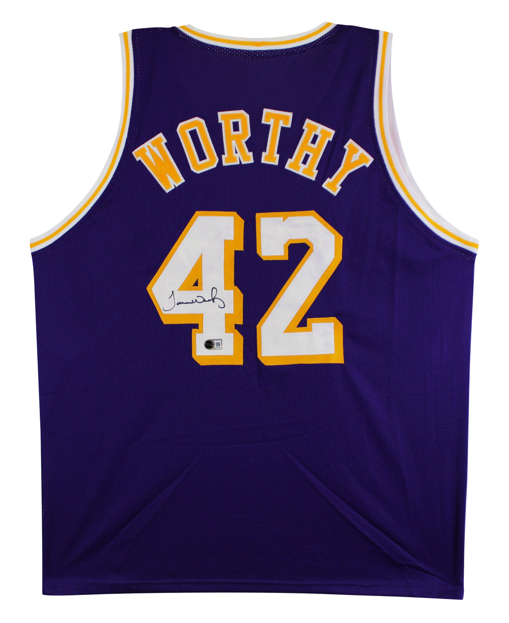 James Worthy Authentic Signed Purple Pro Style Jersey Autographed BAS Witnessed