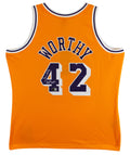Lakers James Worthy "HOF 2003" Signed Yellow M&N HWC Swingman Jersey BAS Wit