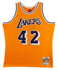 Lakers James Worthy "HOF 2003" Signed Yellow M&N HWC Swingman Jersey BAS Wit