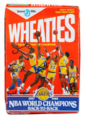 Showtime Lakers (5) Johnson, Worthy, Thompson +2 Signed 1987-88 Wheaties Box BAS