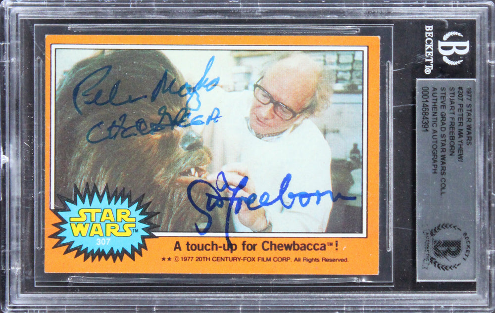 Star Wars (2) Mayhew & Freeborn w/ Insc Signed 1977 Star Wars #307 Card BAS Slab