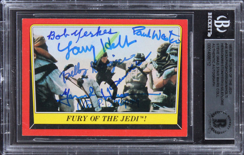 Star Wars (7) Henson, Skeaping, Holt +4 Signed 1983 SW ROTJ #44 Card BAS Slabbed