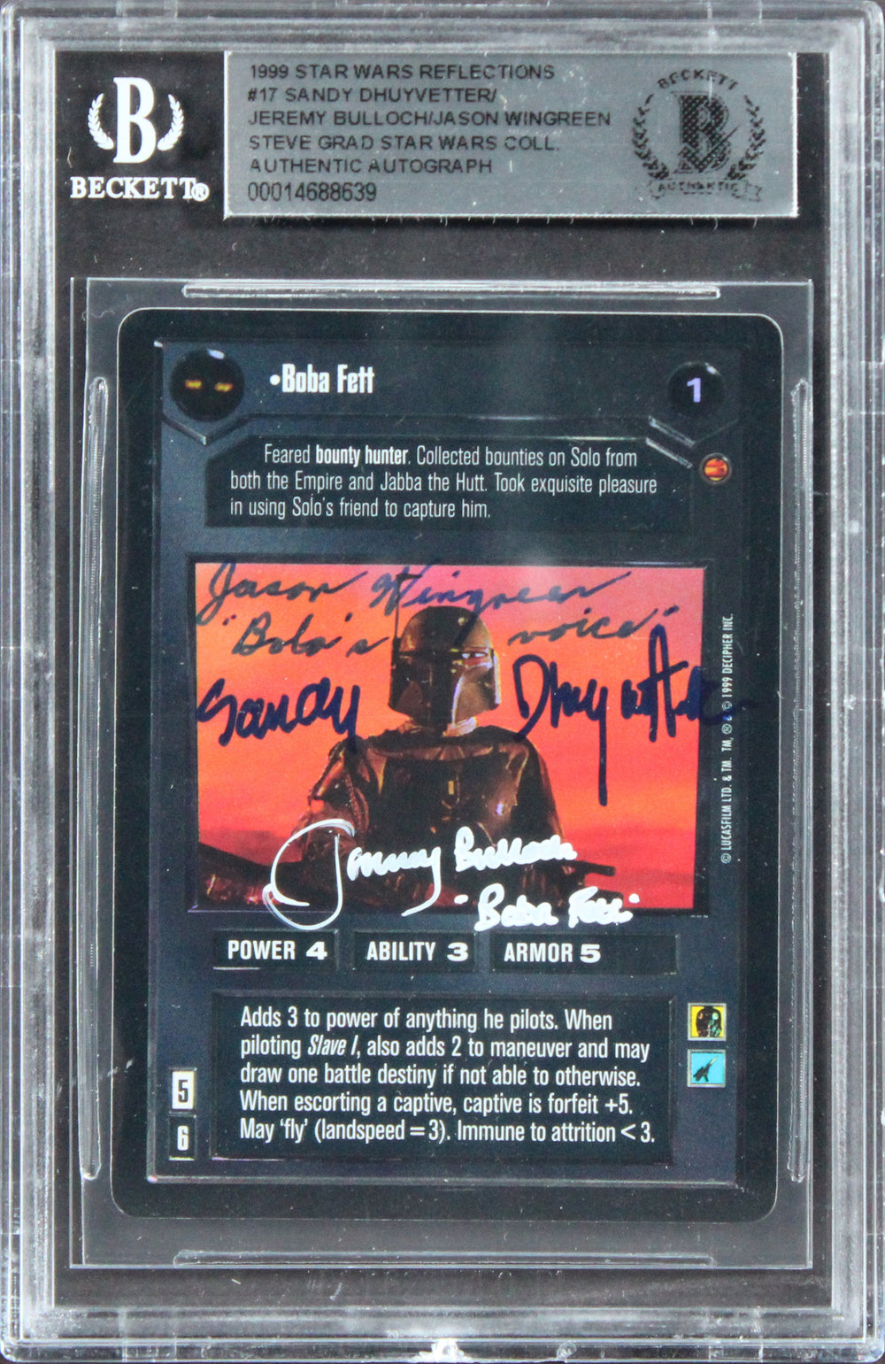 Star Wars (3) Bulloch +2 "2x Insc" Signed 1999 Star Wars #14 Card BAS Slabbed