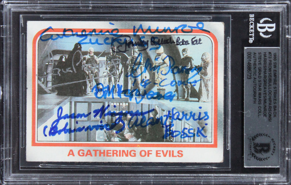 Star Wars (6) Prowse, Bulloch +5 "4x Insc" Signed 1980 SW ESB #73 Card BAS Slab