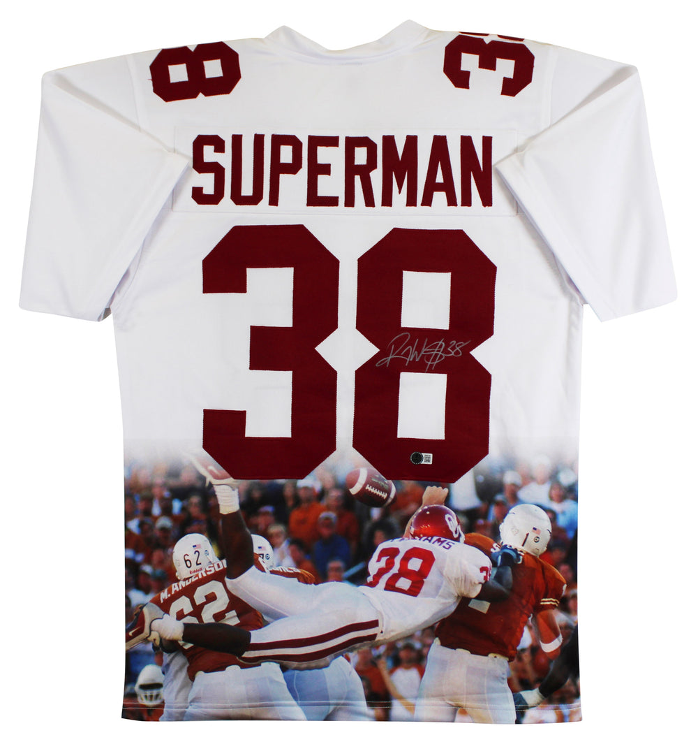 Oklahoma Roy Williams  Signed White Superman Pro Style Jersey BAS Witnessed