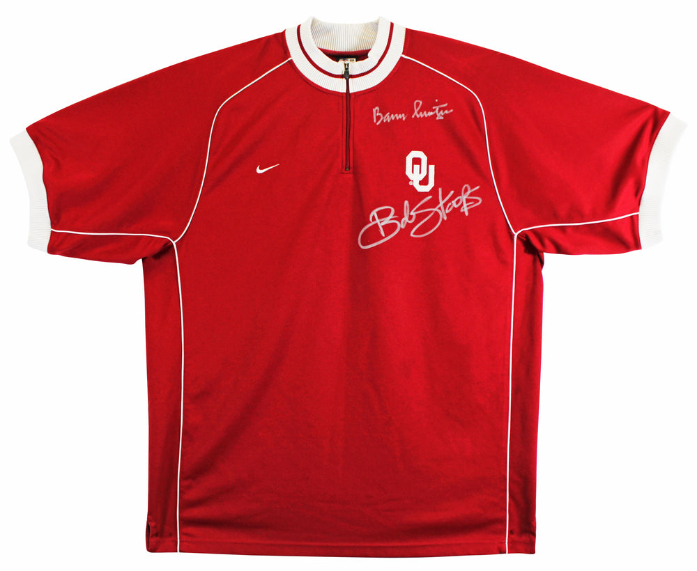 OU Bob Stoops & Barry Switzer Signed Maroon Nike 1/4 Zip Pullover Jacket BAS Wit