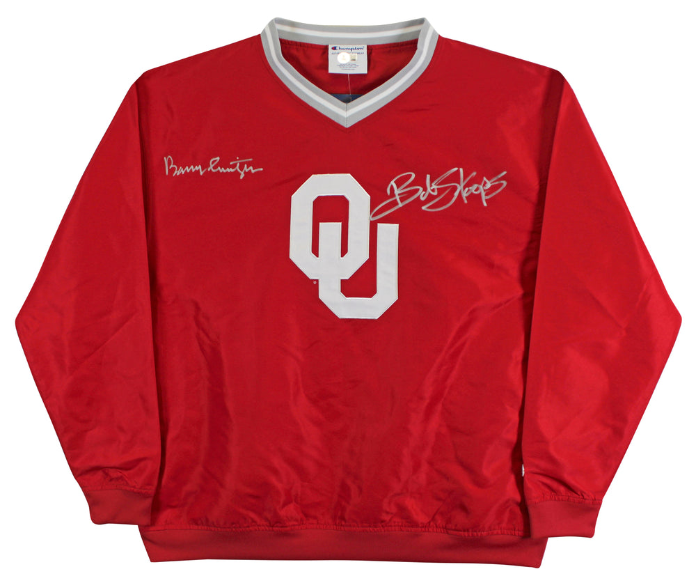 OU Bob Stoops & Barry Switzer Signed Maroon Champion Pullover Jacket BAS Witness