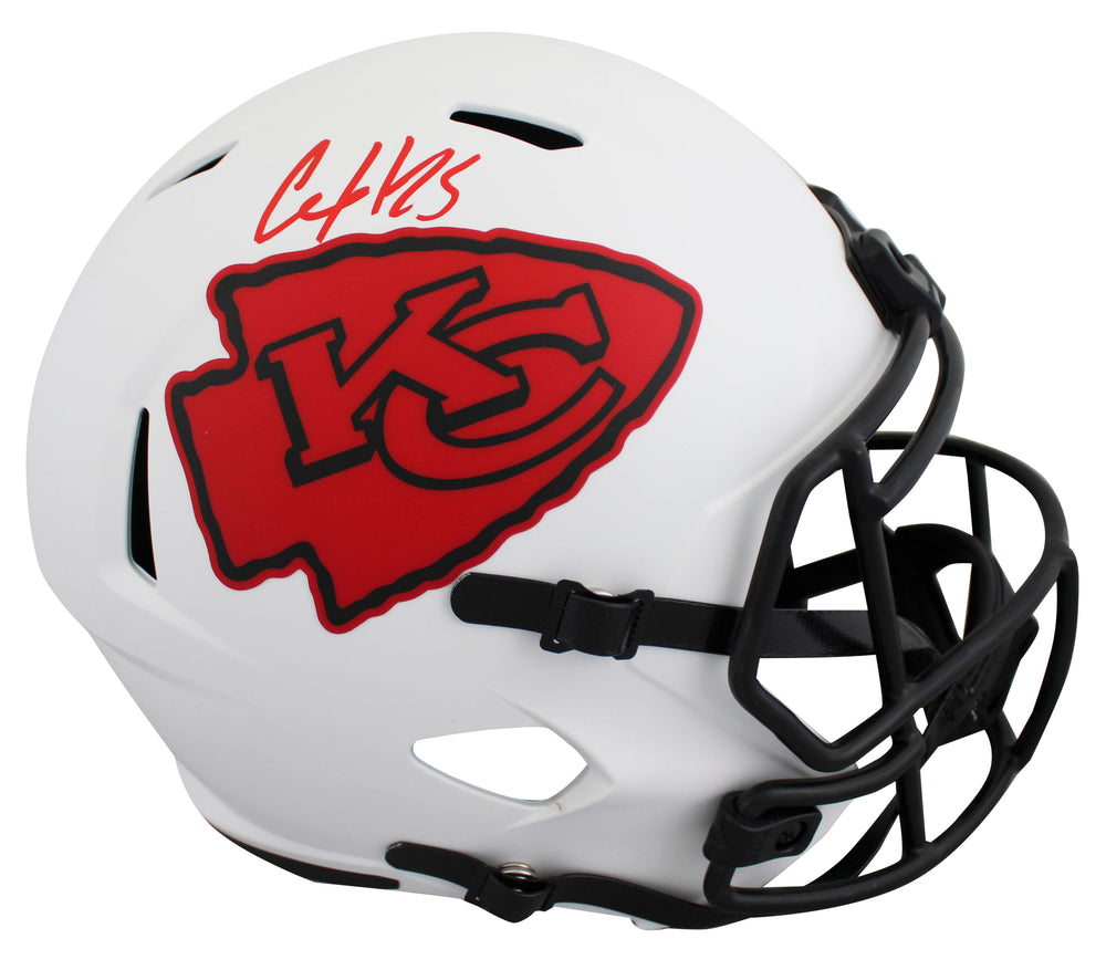 Chiefs Clyde Edwards-Helaire Signed Lunar Full Size Speed Rep Helmet BAS Witness