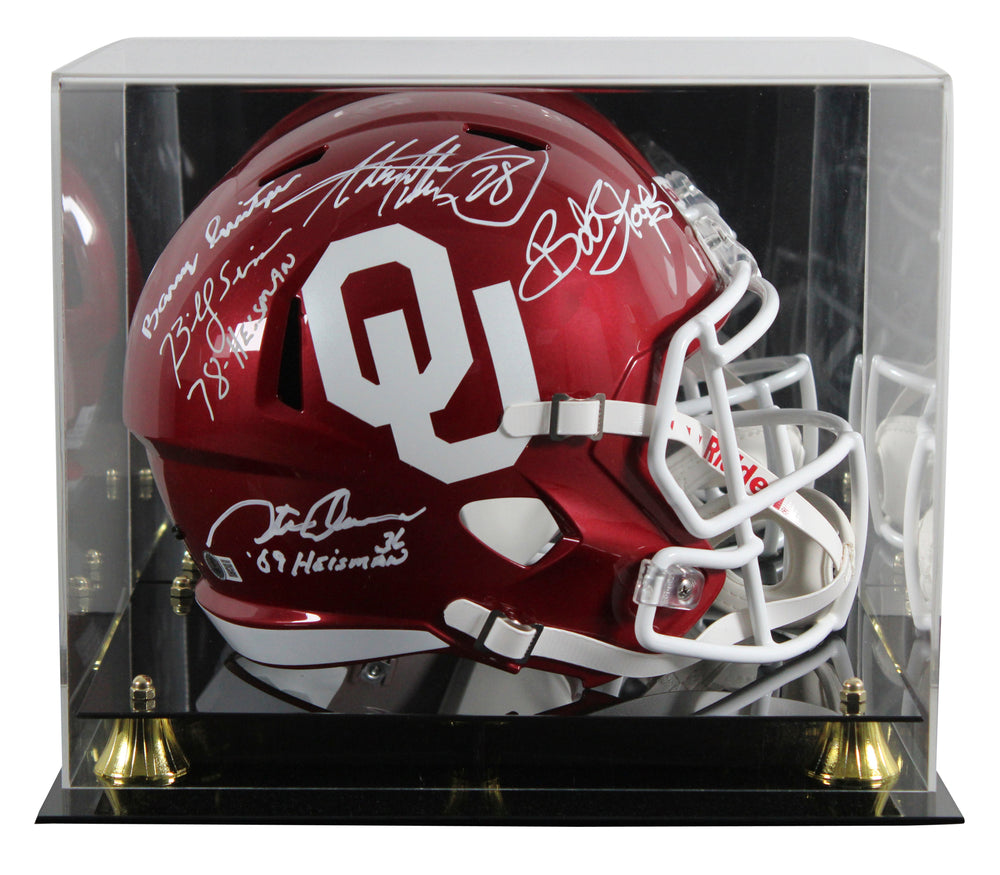 OU Legends (5) Peterson, Stoops +3 Signed F/S Speed Rep Helmet w/ Case BAS Wit