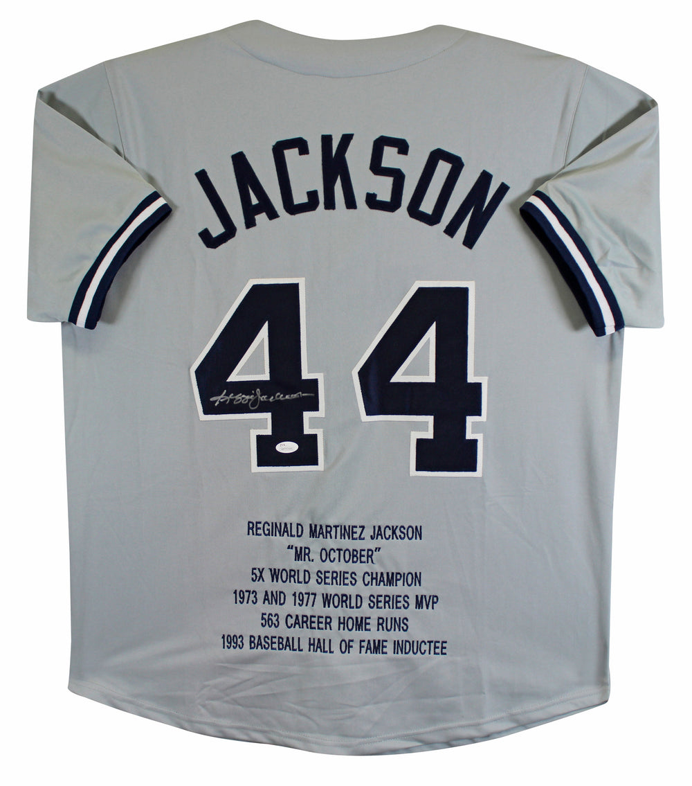 Yankees Reggie Jackson Authentic Signed Grey Pro Style Stat Jersey JSA Witness