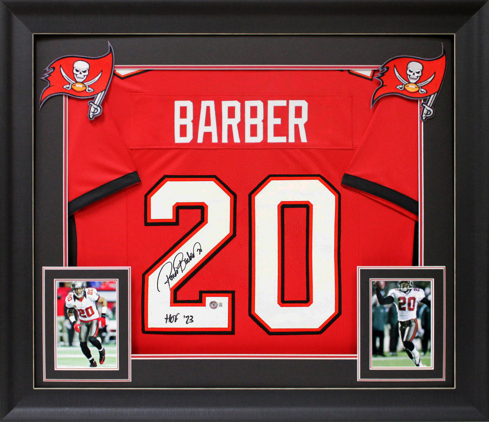 Ronde Barber "HOF 23" Authentic Signed Red Pro Style Framed Jersey BAS Witness 2