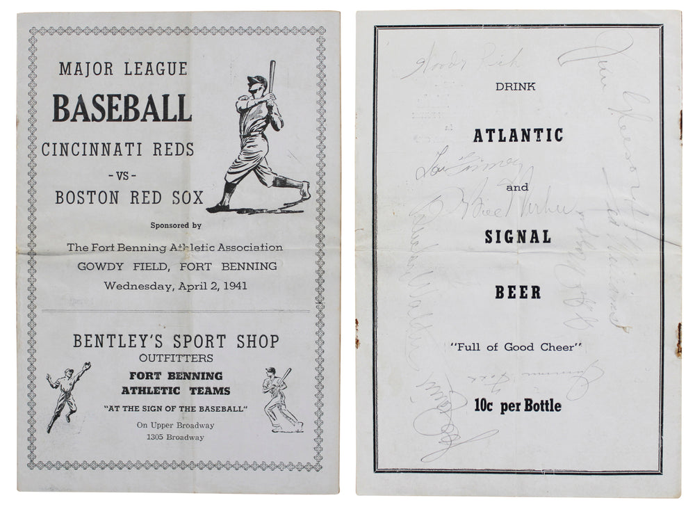 (9) Walters, Foxx, Williams, Cronin +5 Signed 1941 Reds vs. Red Sox Program PSA