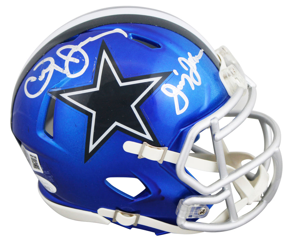 Cowboys Jimmy Johnson & Jerry Jones Signed Flash Speed Mini Helmet BAS Witnessed