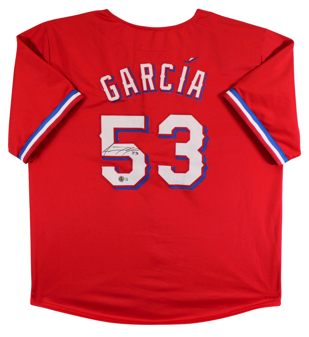 Adolis Garcia Authentic Signed Red Pro Style Jersey Autographed BAS Witnessed