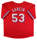 Adolis Garcia Authentic Signed Red Pro Style Jersey Autographed BAS Witnessed