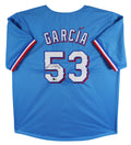 Adolis Garcia Authentic Signed Blue Pro Style Jersey Autographed BAS Witnessed