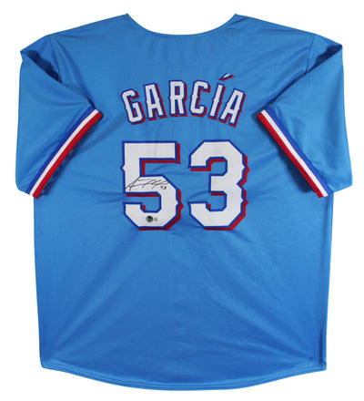 Adolis Garcia Authentic Signed Blue Pro Style Jersey Autographed BAS Witnessed