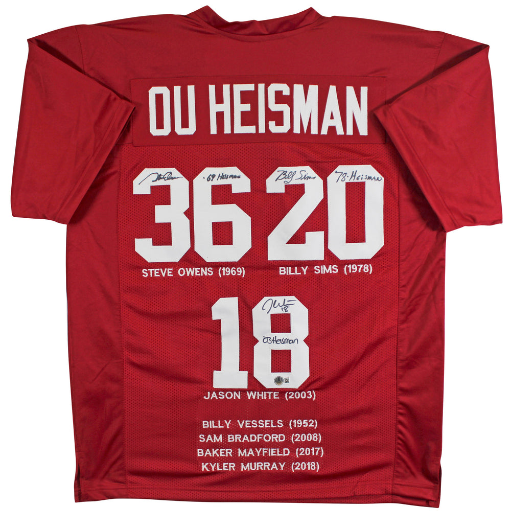 OU Heisman (3) Sims, White & Owens Signed Signed Maroon Pro Style Jersey BAS Wit