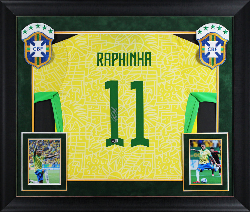 Brazil Raphinha Authentic Signed Yellow Framed Jersey Autographed BAS #BH062490