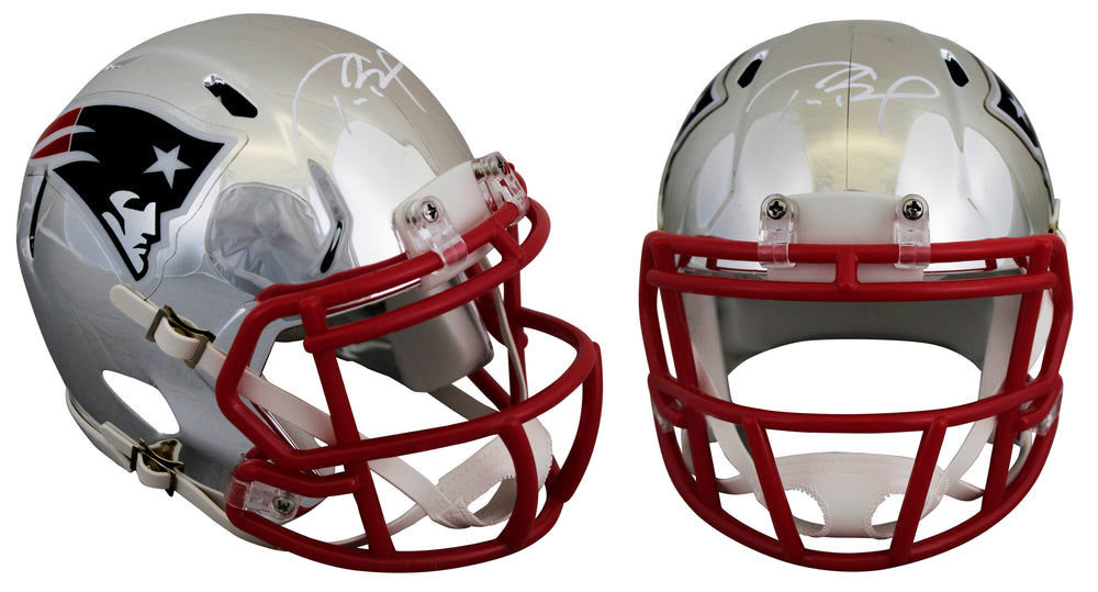 Patriots Tom Brady Signed Alternate Chrome Speed Mini Helmet Tri Star #7801207