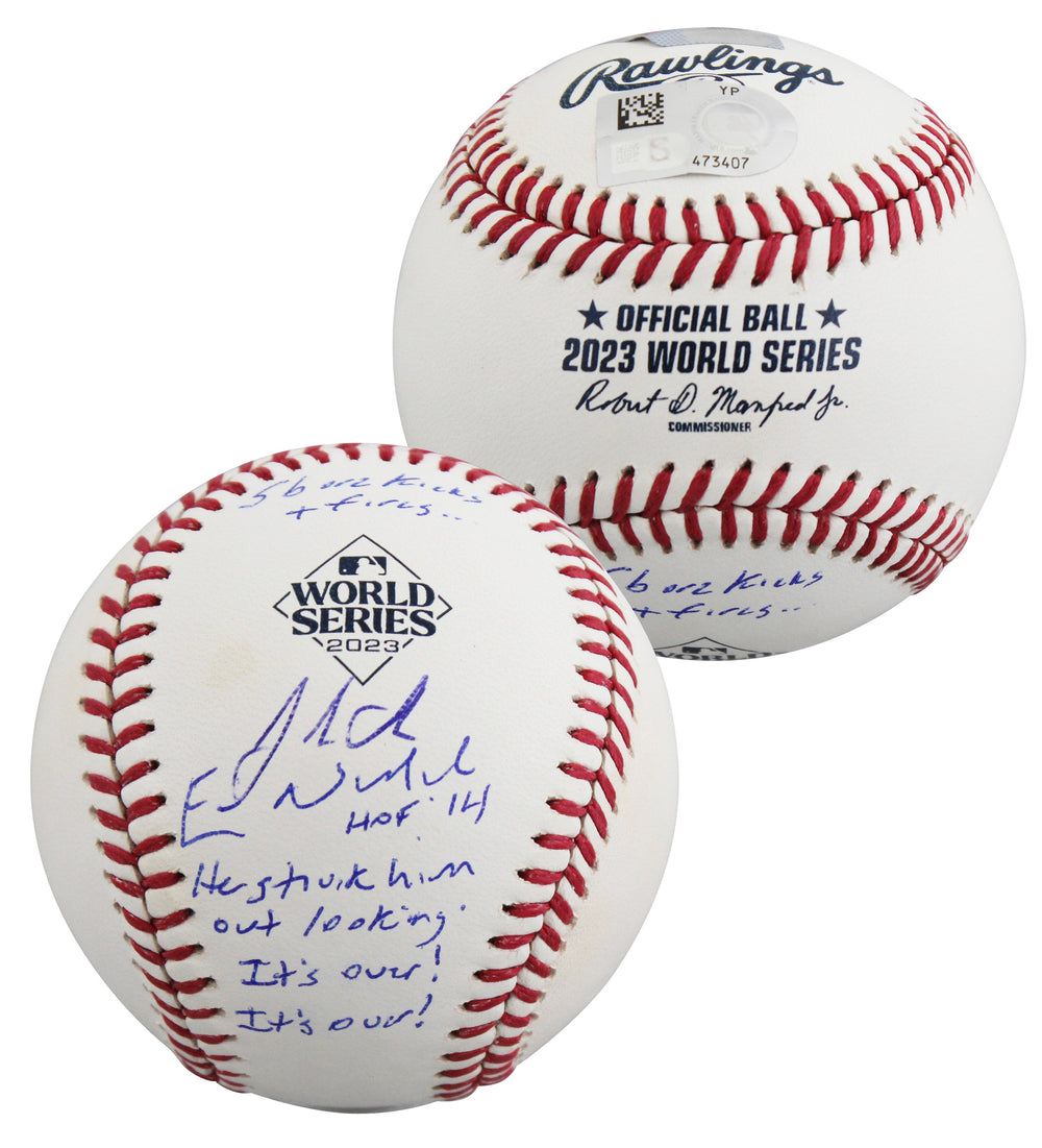 Rangers Eric Nadel & Josh Sborz Signed 2023 WS Logo OML Baseball BAS Fanatics