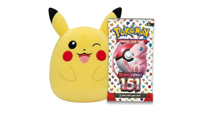 Pokemon Scarlet & Violet 151 Booster Pack & 10" Winking Pikachu Squishmallow Gift Bundle