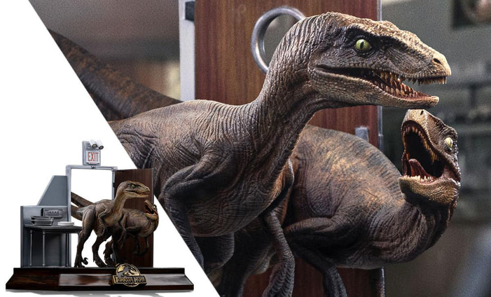 PRE-ORDER: Iron Studios Jurassic Park: Raptors at the Kitchen's Door 1/10 Art Scale Statue