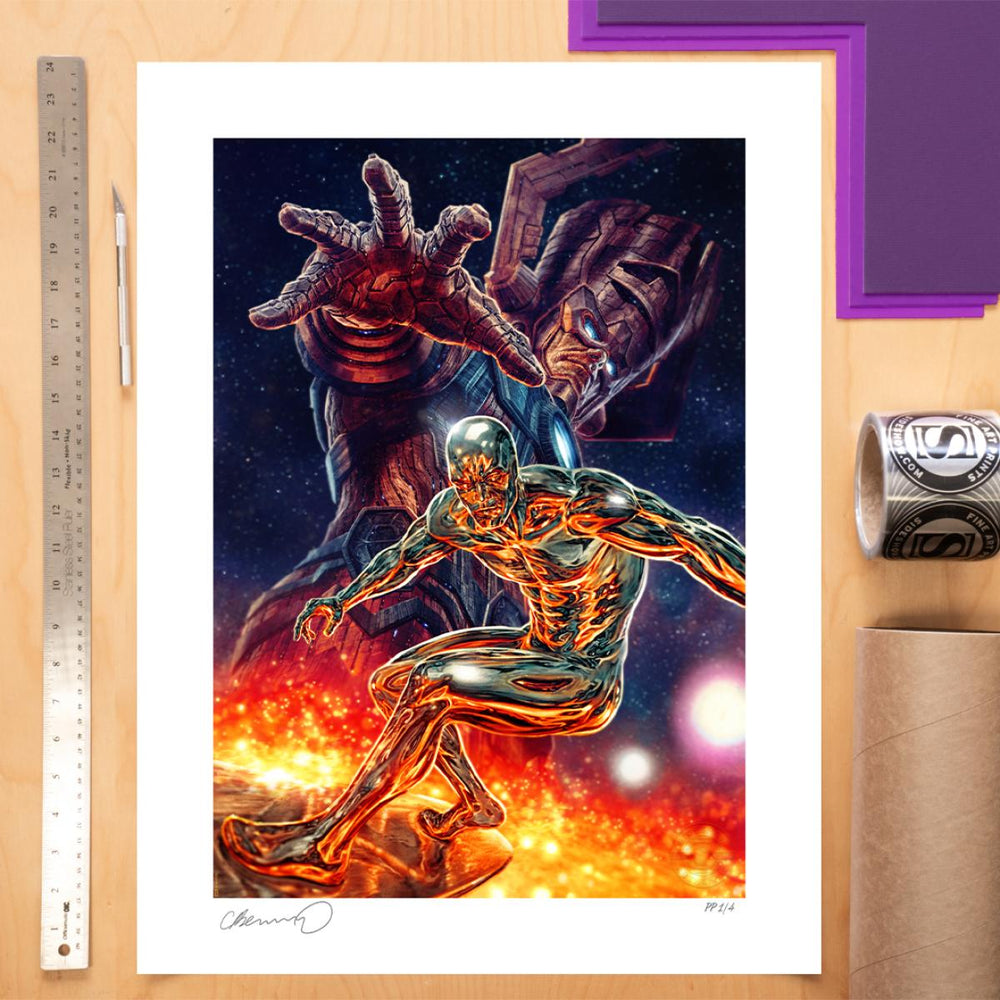 Sideshow Collectibles Galactus and the Silver Surfer (24" H x 18" W) Art Print by artist Lee Bermejo Limited Edition of 250