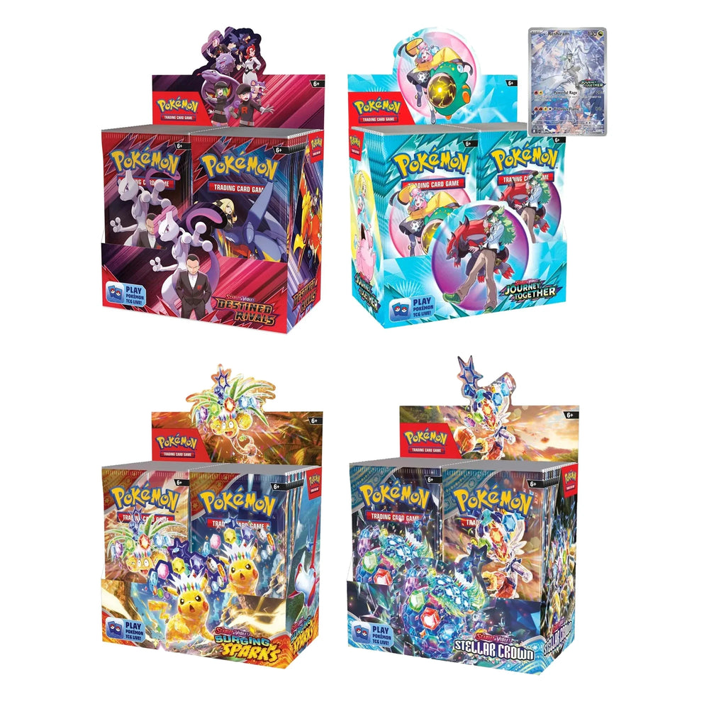 Pokemon - RIP N SAVE BUNDLE - Destined Rivals / Journey Together / Surging Sparks / Stellar Crown -  Booster Boxes - 36 Packs Each (PRE-ORDER MAY 30)