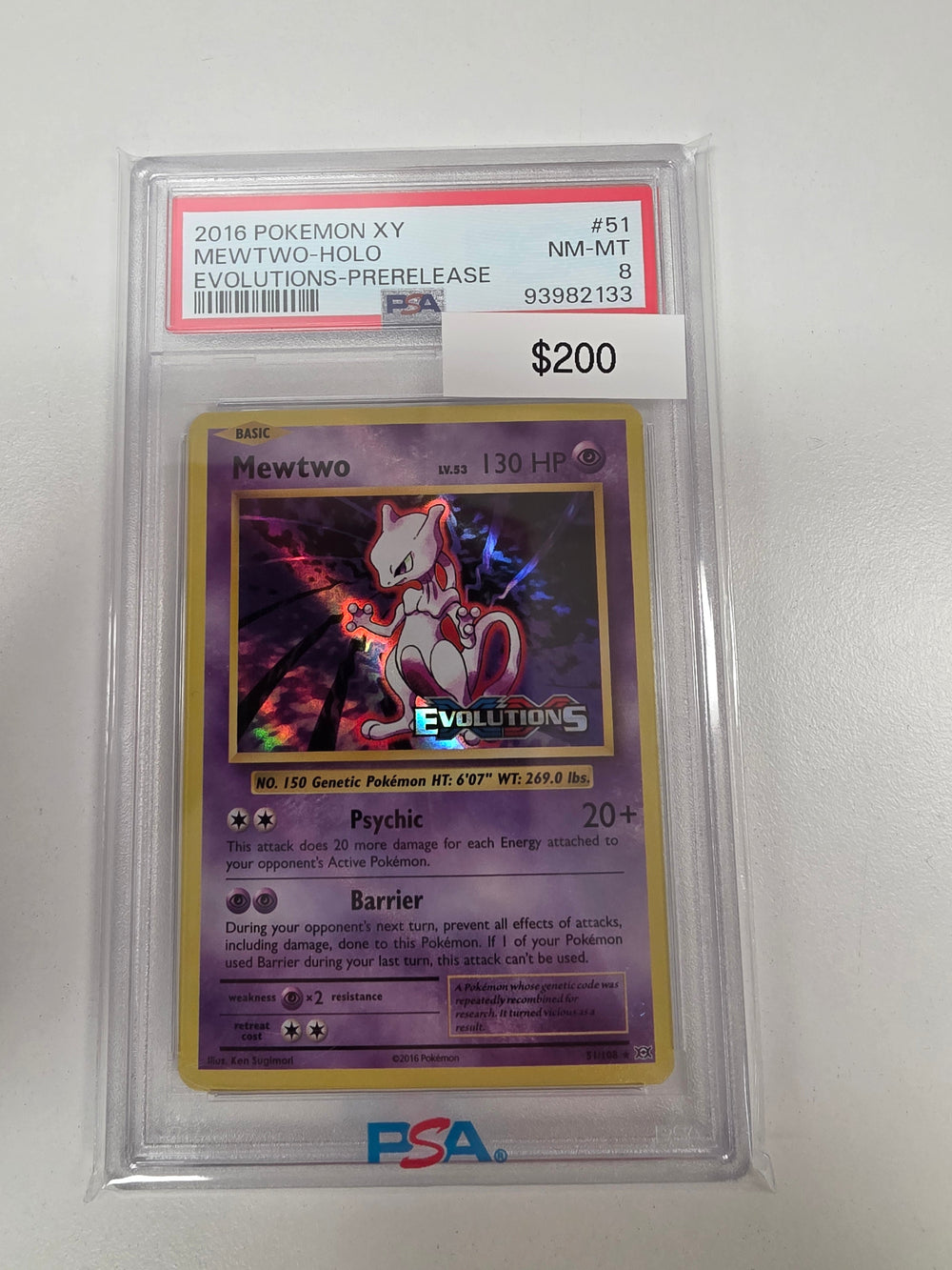 Pokemon Mewtwo pre release stamp 51/108 PSA 8