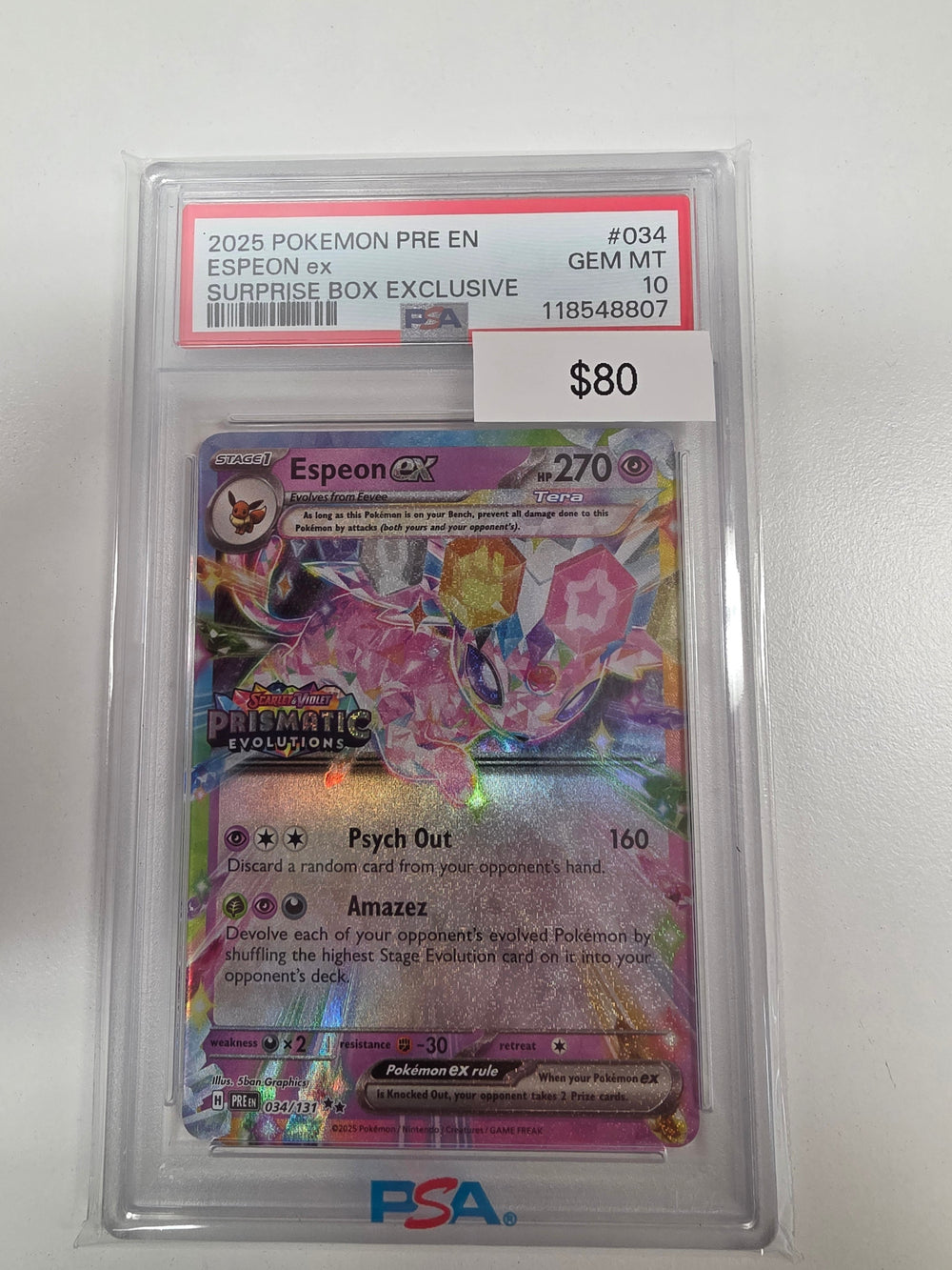 Pokemon Espeon ex stamped 034/131 PSA 10