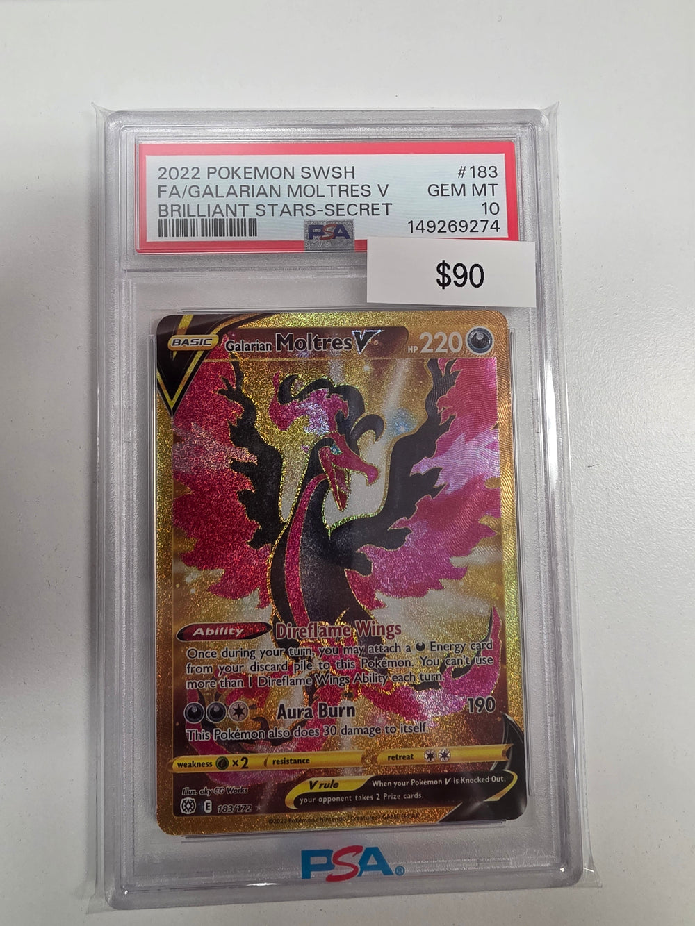 Pokemon Galarian Moltres V 183/172 PSA 10