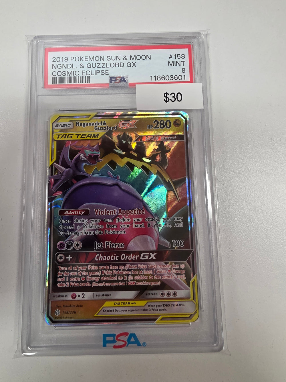 Pokemon Naganadel & Guzzlord GX 158/236 PSA 9