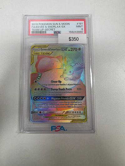 Pokemon Eevee & Snorlax GX 191/181 PSA 9