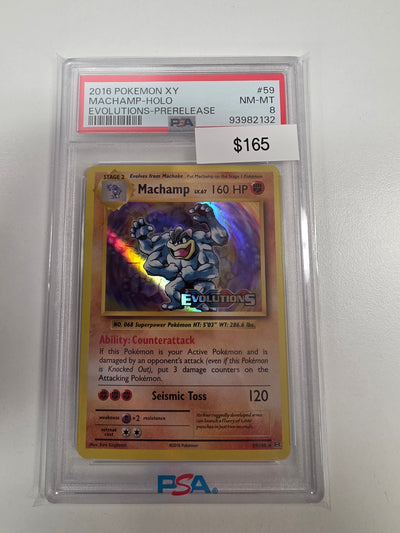 Pokemon Machamp 59/108 pre release stamp PSA 8