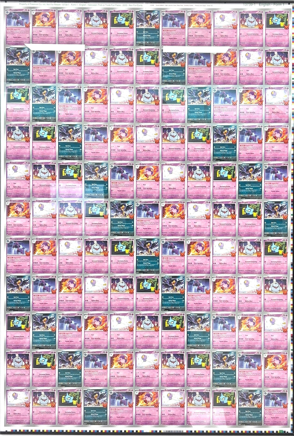 Uncut Sheet Trick or Trade 2023 Non Foil Cards
